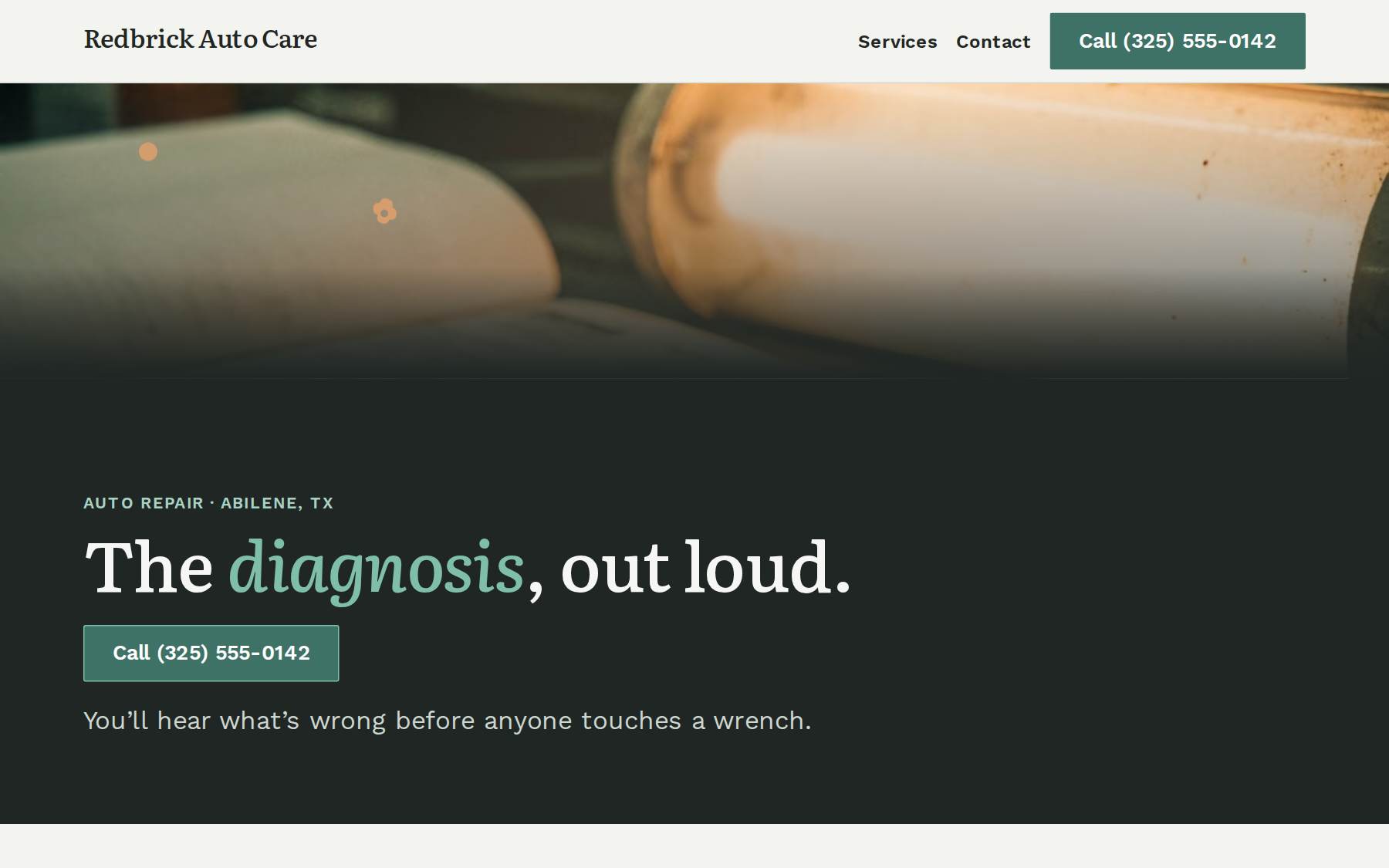 The top of the Redbrick Auto Care website: a auto repair site built for Abilene, TX