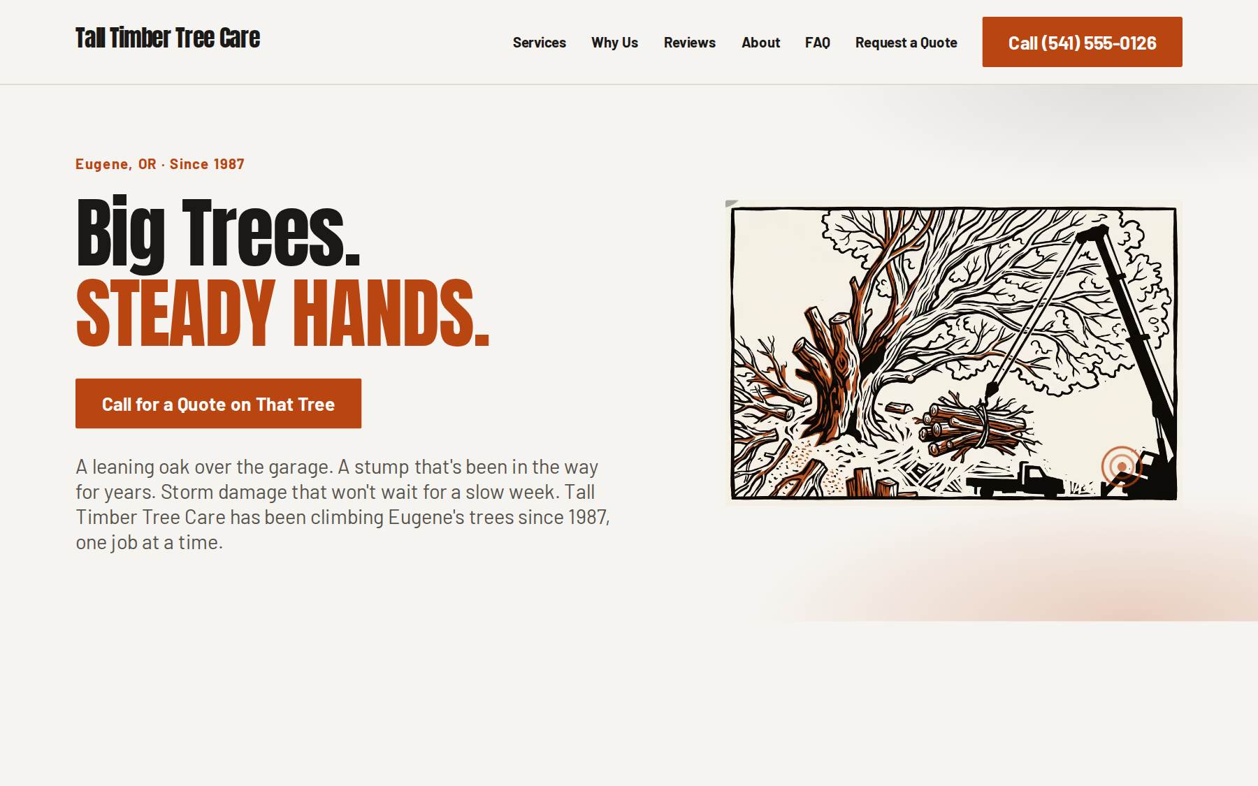 The top of the Tall Timber Tree Care website: a tree service site built for Eugene, OR